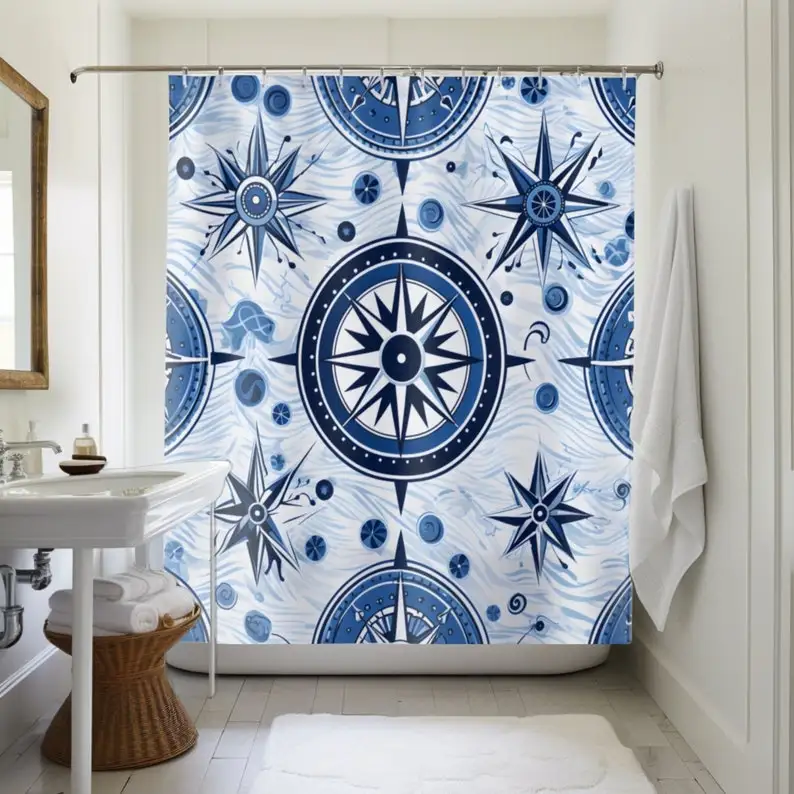 Nautical Compass Shower Curtain: Modern Blue Home Decor
Nautical Compass Shower Curtain: Modern Blue Home Decor