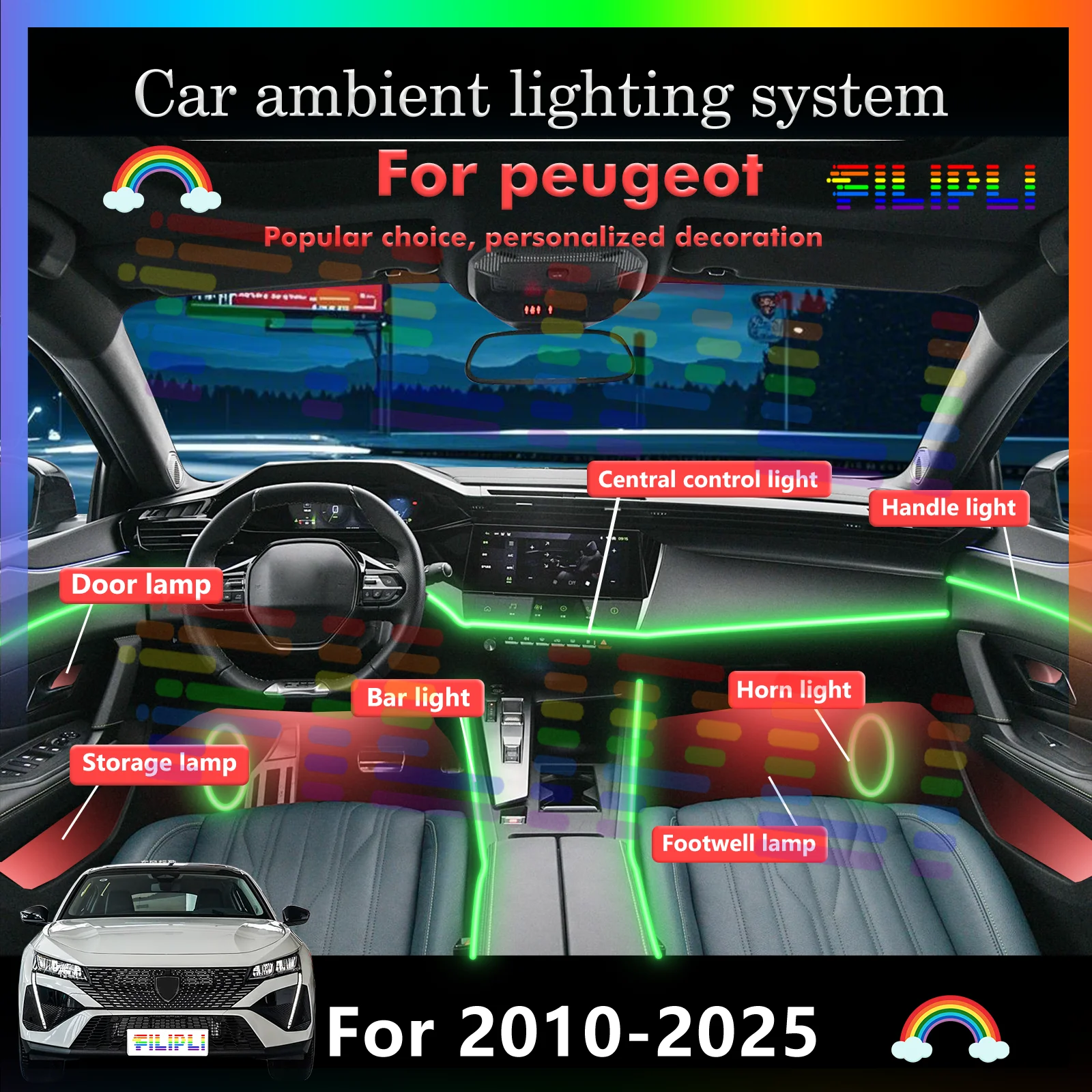 For peugeot Auto Ambient Lights Simple Remote, Multi-color & Budget-friendly Price
For peugeot Auto Ambient Lights Simple Remote, Multi-color & Budget-friendly Price