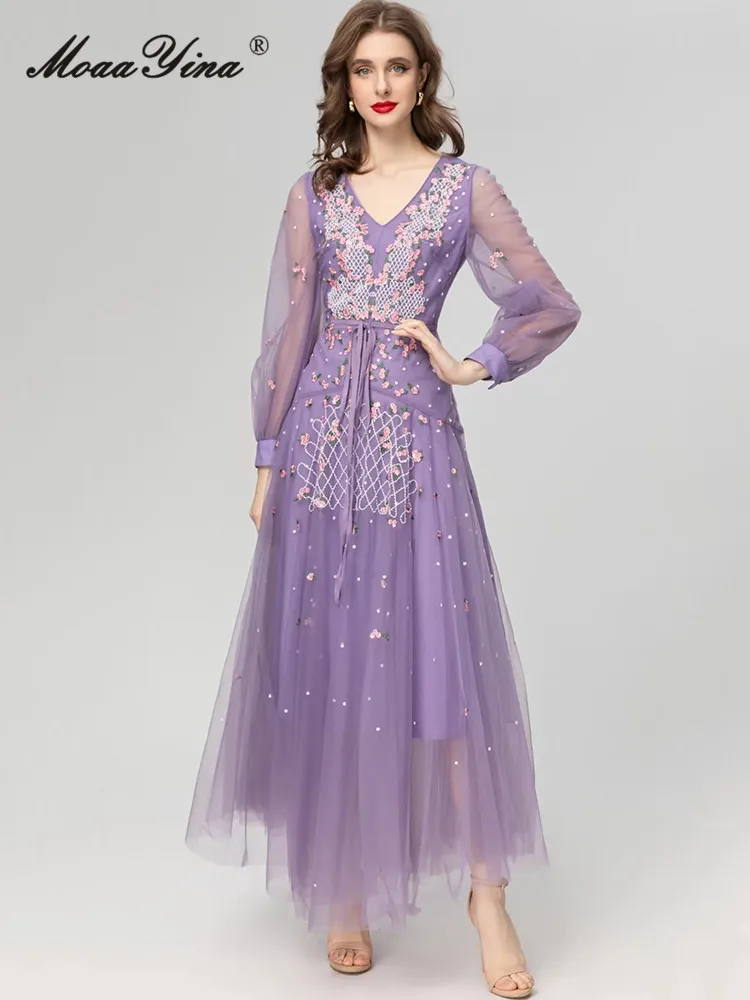 MoaaYina Spring Fashion Designer Violet Vintage Mesh Dress Women's Lantern Sleeve Embroidery High Waist Slim A-LINE Long Dress
MoaaYina Spring Fashion Designer Violet Vintage Mesh Dress Women's Lantern Sleeve Embroidery High Waist Slim A-LINE Long Dress