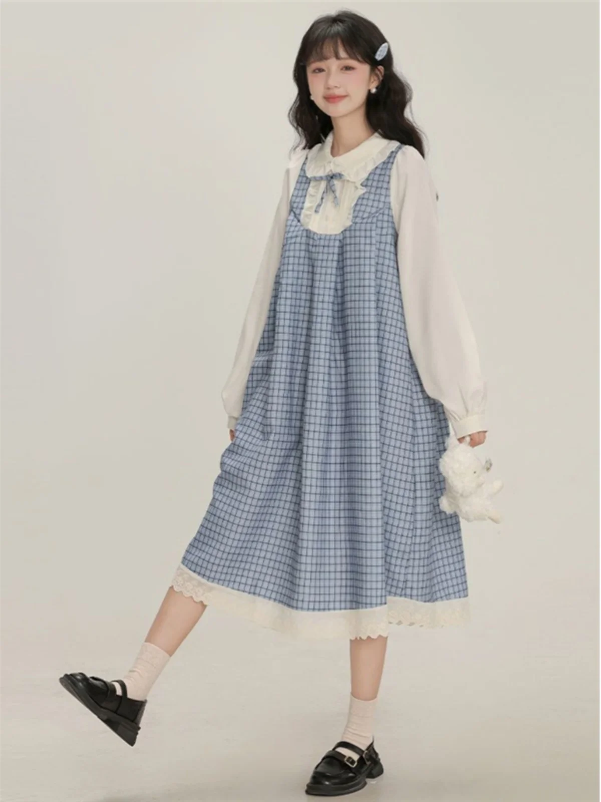 plus Size Women's Sweet Collar Plaid Dress Blue Autumn College Fashion Set Long Sleeve Fake Two-Piece Dress for plus Size MM
plus Size Women's Sweet Collar Plaid Dress Blue Autumn College Fashion Set Long Sleeve Fake Two-Piece Dress for plus Size MM