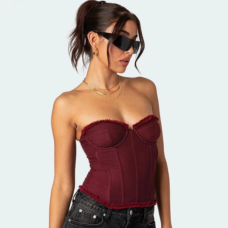 Sexy Lace Corset Tanks Women's Strapless Mesh Splice See Through Top Hot Girl Slim Club Party Clothes Lace Up Summer
Sexy Lace Corset Tanks Women's Strapless Mesh Splice See Through Top Hot Girl Slim Club Party Clothes Lace Up Summer