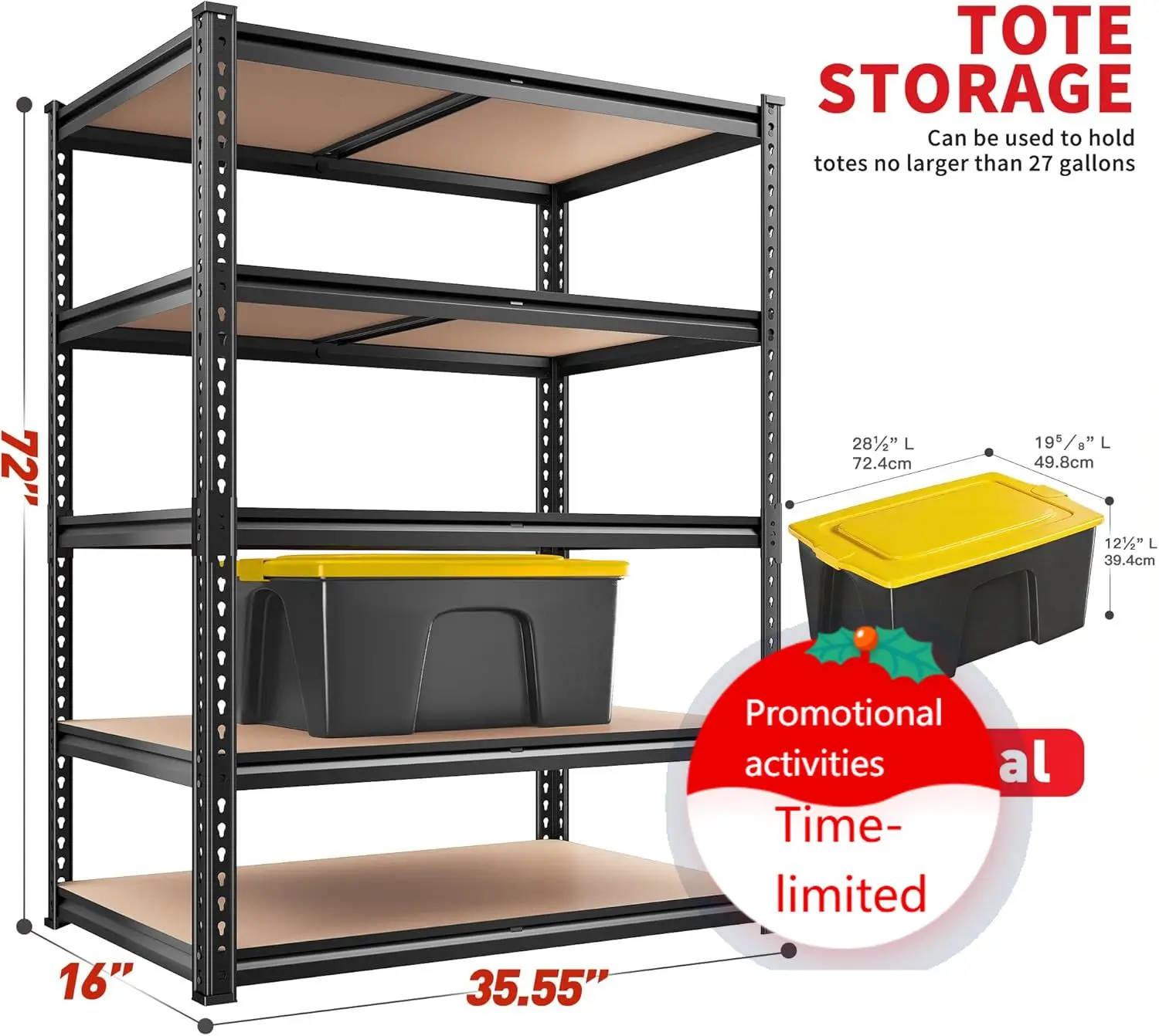 REIBII 2400LBS Storage Shelves 5 Tier Garage Shelving Heavy Duty, Adjustable Metal Shelving Unit, Garage Shelves for Basement, W
REIBII 2400LBS Storage Shelves 5 Tier Garage Shelving Heavy Duty, Adjustable Metal Shelving Unit, Garage Shelves for Basement, W