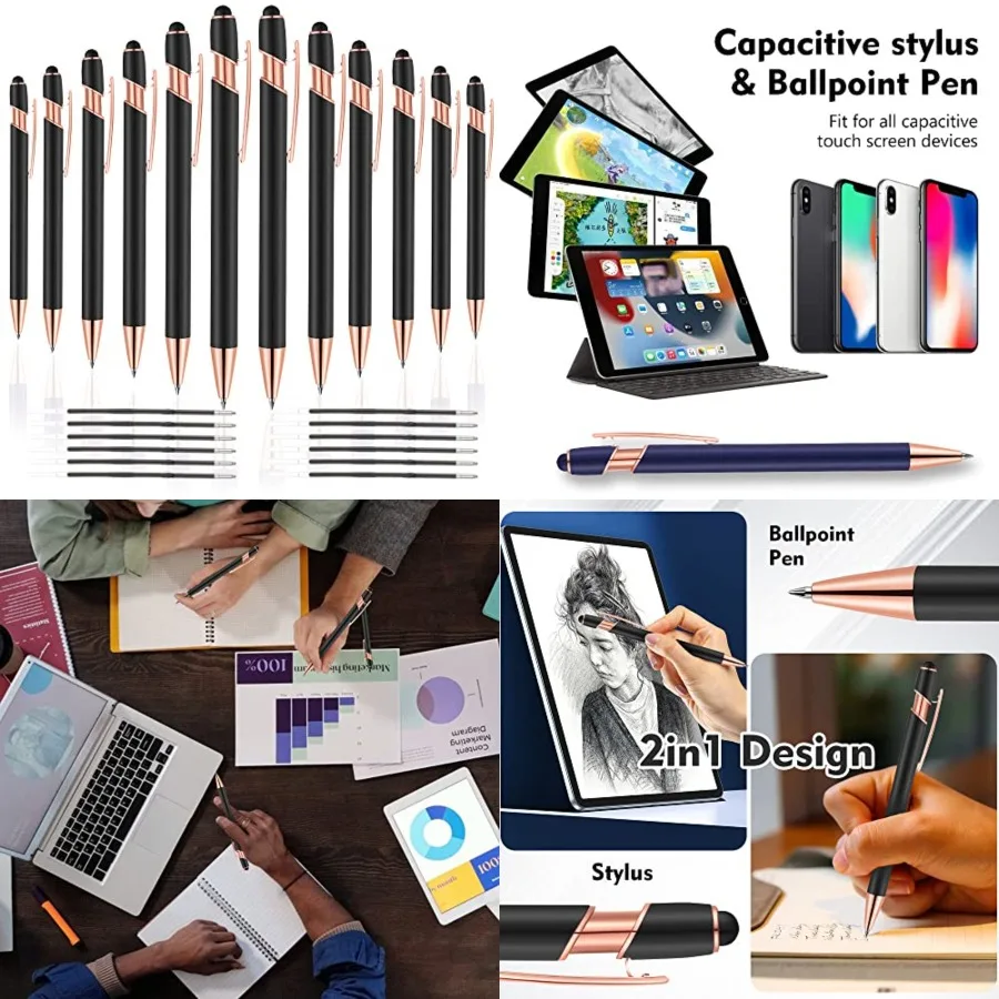12 PCS 2 in 1 Stylus Ballpoint Pen with Stylus Tip, 1.0 mm Ink Metal Pen Stylus Pen for Touch Screens
12 PCS 2 in 1 Stylus Ballpoint Pen with Stylus Tip, 1.0 mm Ink Metal Pen Stylus Pen for Touch Screens