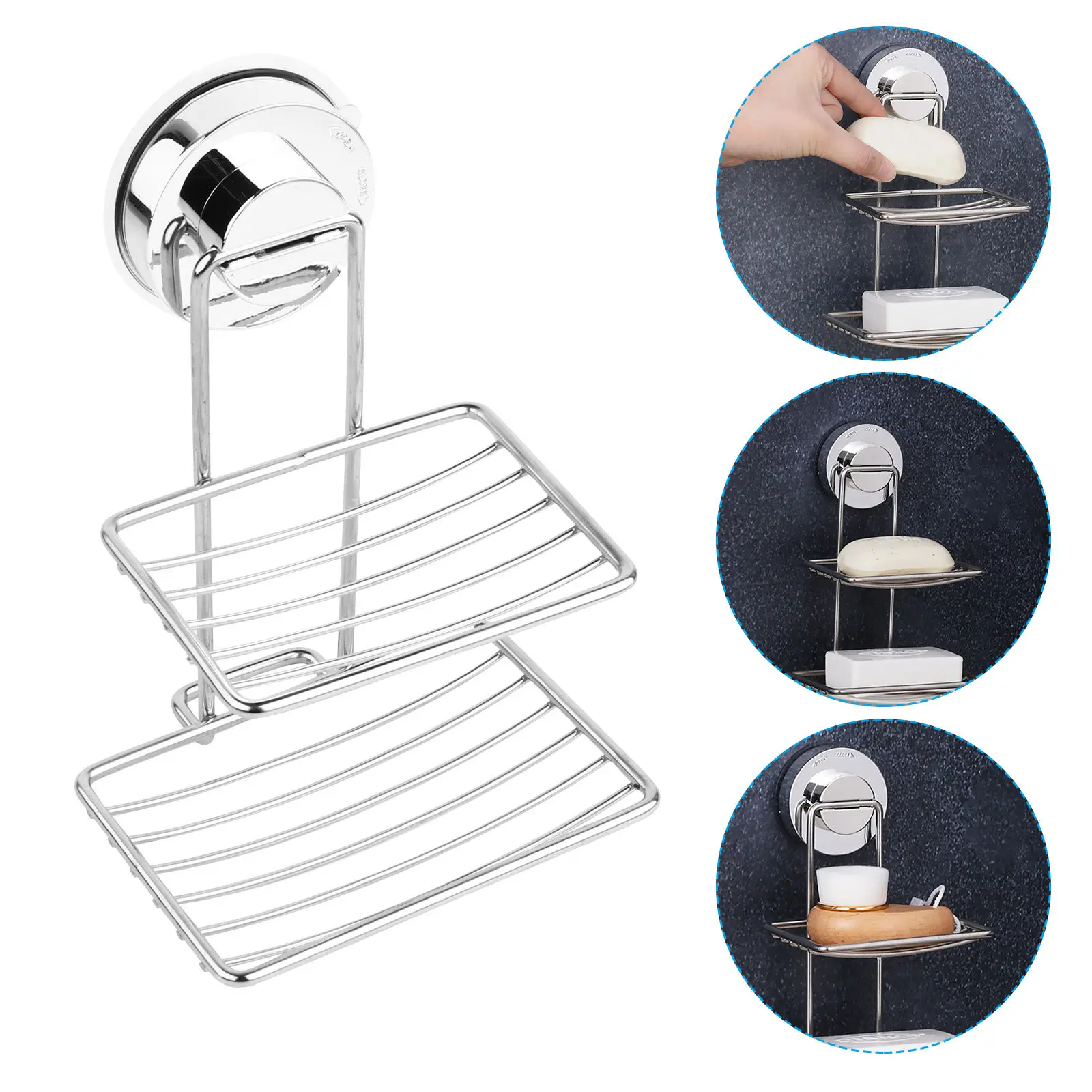 Stainless Steel Double Layer Soap Dish Holder Strong Suction Cup Mountable on Tile Glass Mirror Granite Non Porous Surfaces
Stainless Steel Double Layer Soap Dish Holder Strong Suction Cup Mountable on Tile Glass Mirror Granite Non Porous Surfaces