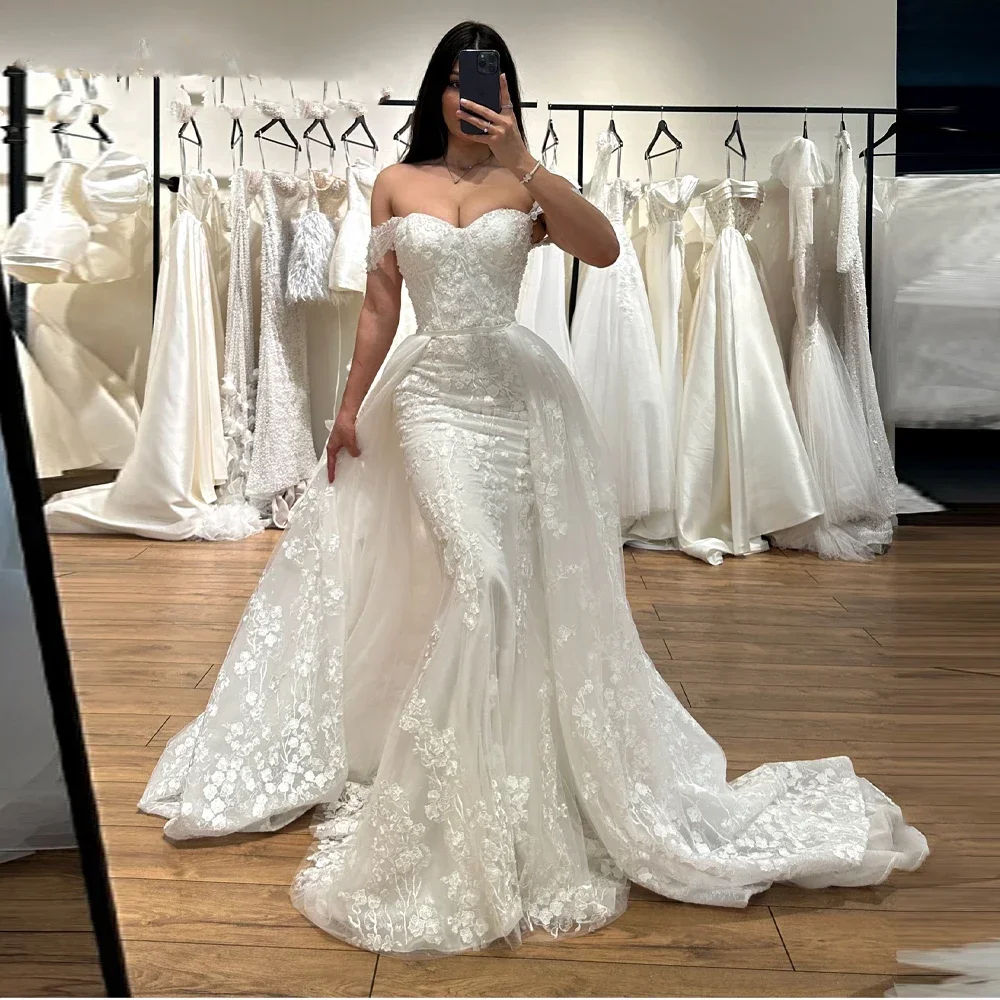 Gorgeous Mermaid Wedding Dresses Detachable Train Off the Shoulder Lace Appliques Elegant Bridal Bride Gowns vestidos de novia
Gorgeous Mermaid Wedding Dresses Detachable Train Off the Shoulder Lace Appliques Elegant Bridal Bride Gowns vestidos de novia