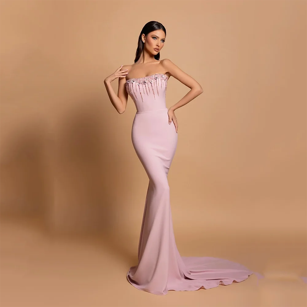 Customized Pink Prom Gowns for Women Luxury Srystal Strapless Backless Mermaid Pleated Court Train Evneing Dresses Long Dress
Customized Pink Prom Gowns for Women Luxury Srystal Strapless Backless Mermaid Pleated Court Train Evneing Dresses Long Dress