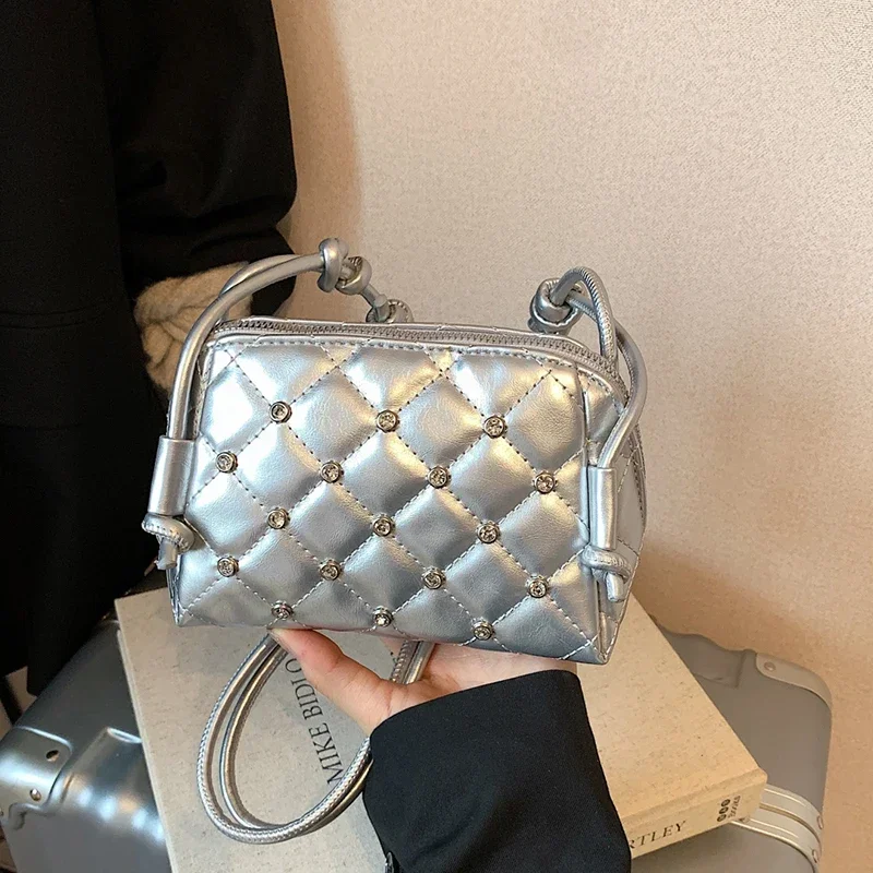 Silver Pu Leather Women Handbags Studded Diamond Fashion Female Clutch Purse Knotted Shoulder Handbags Crossbody Tote
Silver Pu Leather Women Handbags Studded Diamond Fashion Female Clutch Purse Knotted Shoulder Handbags Crossbody Tote