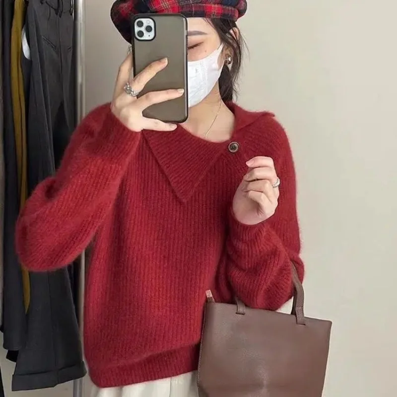 Pullover Female Autumn and Winter Casual Long Sleeve Polo Diagonal Neck Button Knit Shirt Women Loose Sweater Pullover Female
Pullover Female Autumn and Winter Casual Long Sleeve Polo Diagonal Neck Button Knit Shirt Women Loose Sweater Pullover Female
