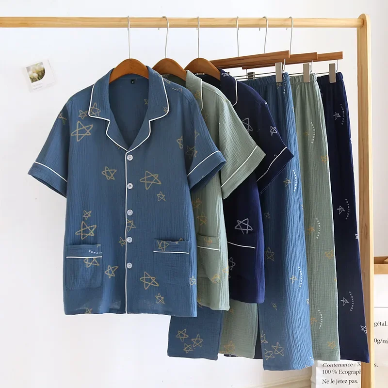 Мужские брюки, пижамный комплект на весну и лето, тонкий дизайн, хлопчатобумажная ткань, длинные брюки с короткими рукавами, домашний мужской пижамный комплект
Мужские брюки, пижамный комплект на весну и лето, тонкий дизайн, хлопчатобумажная ткань, длинные брюки с короткими рукавами, домашний мужской пижамный комплект