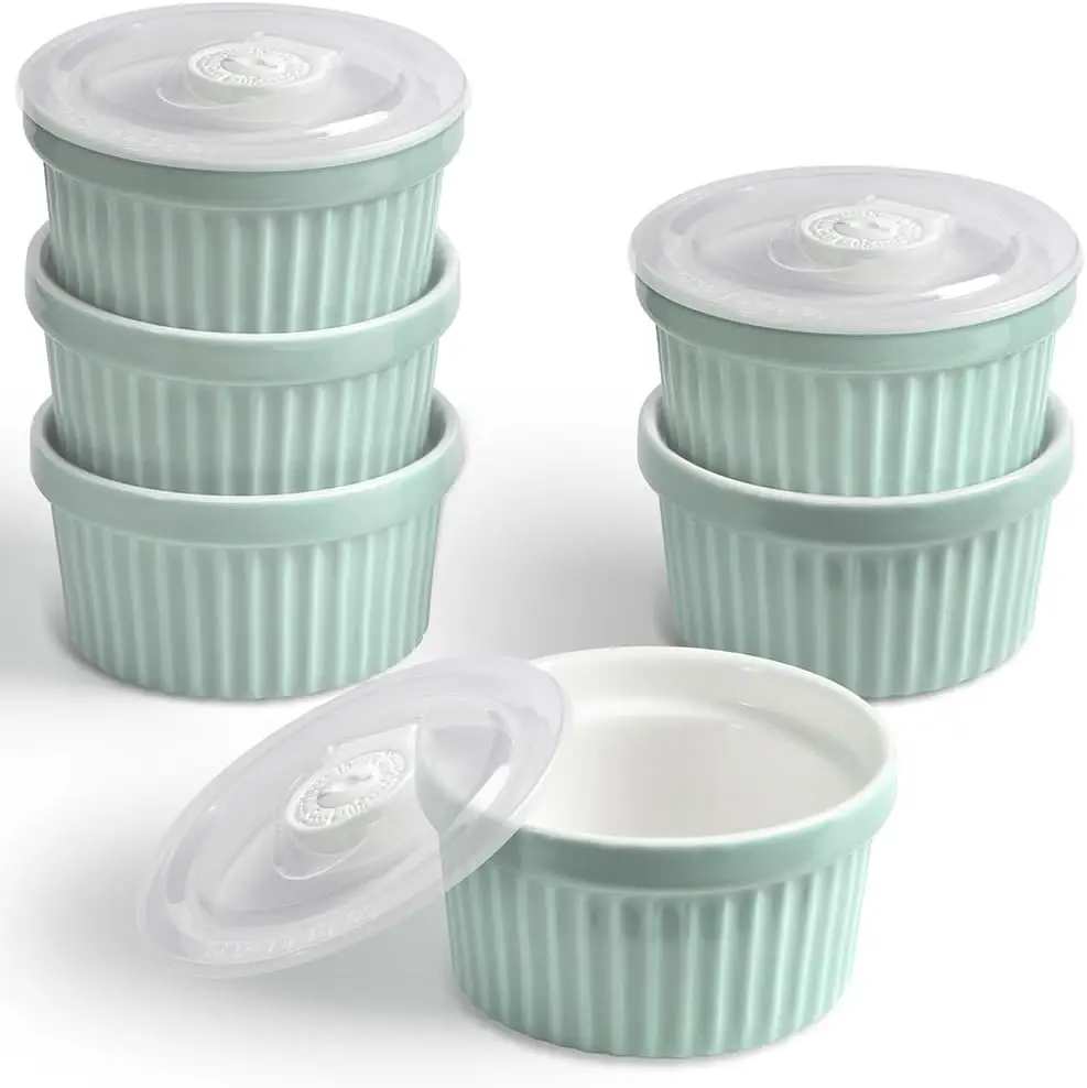Porcelain Ramekins Set with Lids, 240ml / 8oz Ice Cream Bowls, Soufflé Cups for Baking, Set of 6 Mint Green
Porcelain Ramekins Set with Lids, 240ml / 8oz Ice Cream Bowls, Soufflé Cups for Baking, Set of 6 Mint Green