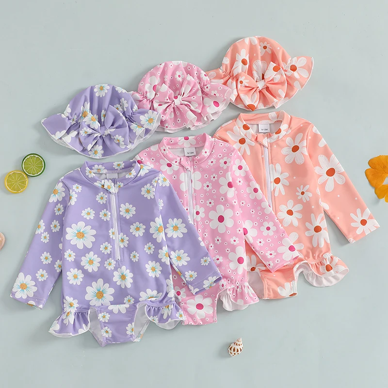 Toddler Girls Rash Guard Swimsuit Rompers Long Sleeve Floral Print Baby Ruffles Bathing Suit Swimwear with Swim Cap
Toddler Girls Rash Guard Swimsuit Rompers Long Sleeve Floral Print Baby Ruffles Bathing Suit Swimwear with Swim Cap