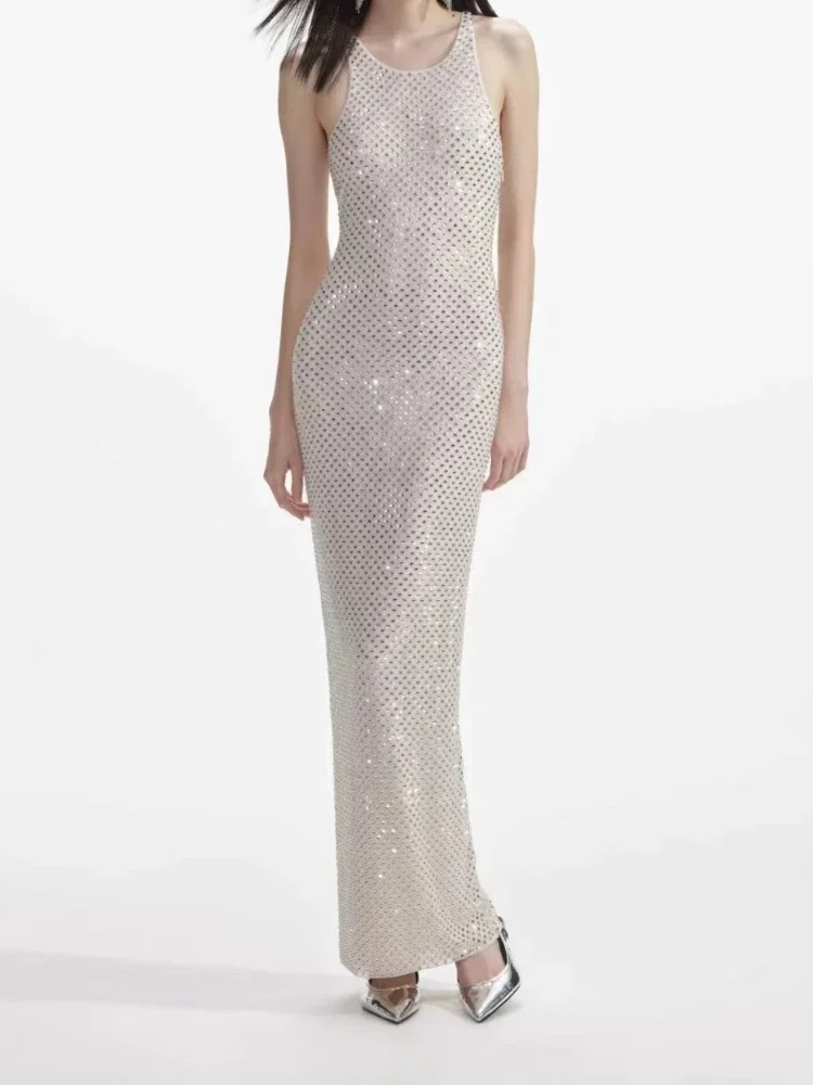Sexy Women Clothes 2024 New Summer Club O-Neck White Silver Diamonds Pressed Sleeveless Maxi Dress Slim Fit High Quality
Sexy Women Clothes 2024 New Summer Club O-Neck White Silver Diamonds Pressed Sleeveless Maxi Dress Slim Fit High Quality