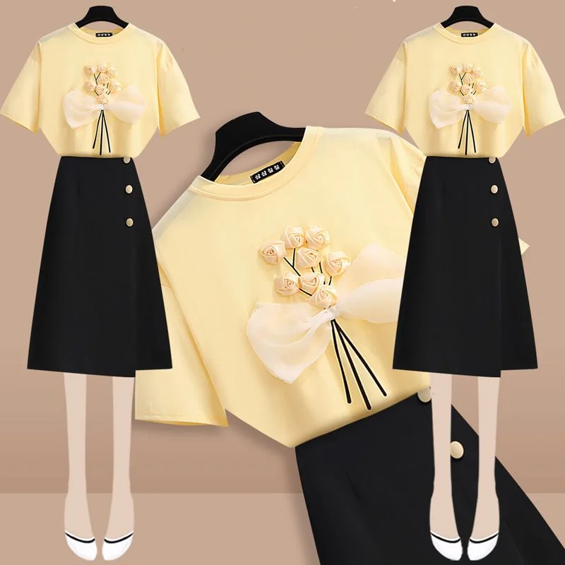 Fashionable Elegant 3D Flower T-shirt Set for Women's 2023 Summer New High Waist Irregular Split Half Dress Two Piece Outfits
Fashionable Elegant 3D Flower T-shirt Set for Women's 2023 Summer New High Waist Irregular Split Half Dress Two Piece Outfits