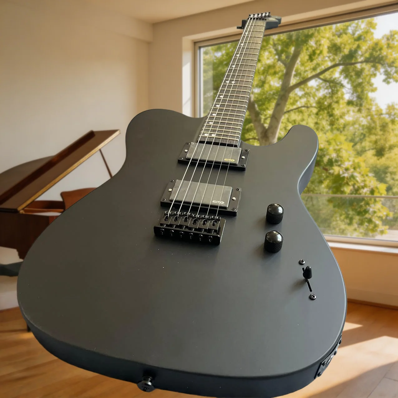 Matte Black Satin Finish Thin U-Neck Profile 24 Frets Electric Guitar Active HH Pickups Fixed Bridge Sealed Black Tuners
Matte Black Satin Finish Thin U-Neck Profile 24 Frets Electric Guitar Active HH Pickups Fixed Bridge Sealed Black Tuners