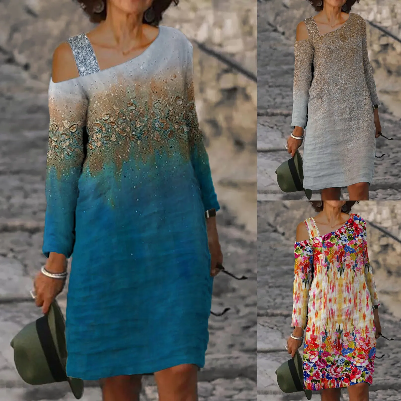 Women's Art Printed Colour Block Casual Dresses Ladies Strapless Long Sleeve Loose Midi Dresses Lady's Temperament Dresses
Women's Art Printed Colour Block Casual Dresses Ladies Strapless Long Sleeve Loose Midi Dresses Lady's Temperament Dresses
