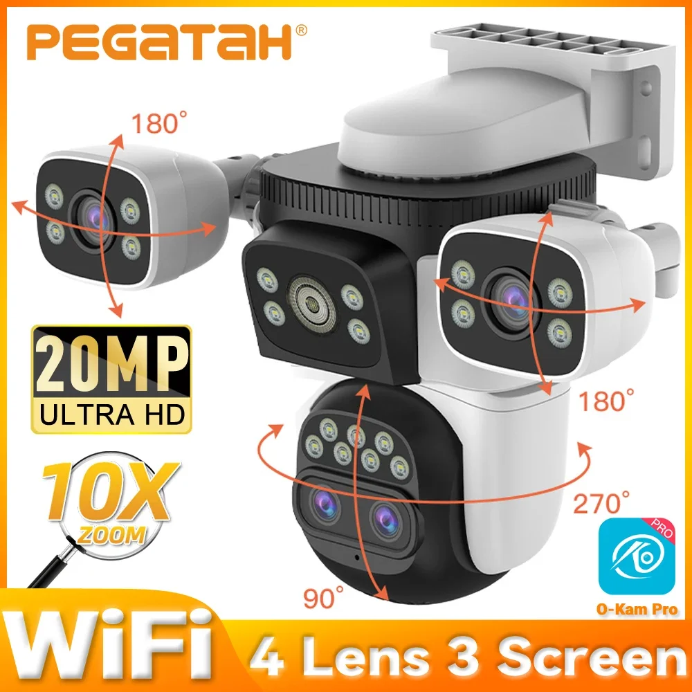 PEGATAH 20MP 4-Lens Outdoor WiFi Security Camera With 10X Zoom 360° View Human Tracking Waterproof Night Vision 4-Screen Display 
PEGATAH 20MP 4-Lens Outdoor WiFi Security Camera With 10X Zoom 360° View Human Tracking Waterproof Night Vision 4-Screen Display
