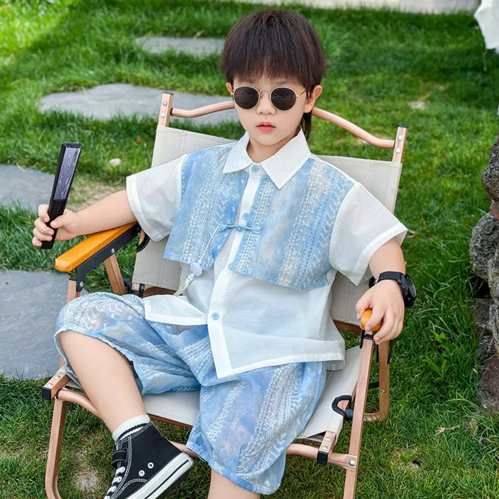 New Summer Tang Suit Hanfu Set - Blue Embroidered Shirt with Traditional Chinese Style
New Summer Tang Suit Hanfu Set - Blue Embroidered Shirt with Traditional Chinese Style