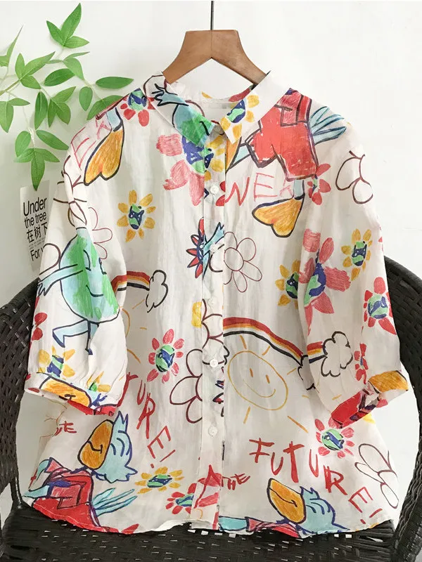 Retro Hong Kong Style Printed Loose Women's Shirt Summer plus Size Casual Short Sleeve Commute Cover up Trendy Top
Retro Hong Kong Style Printed Loose Women's Shirt Summer plus Size Casual Short Sleeve Commute Cover up Trendy Top