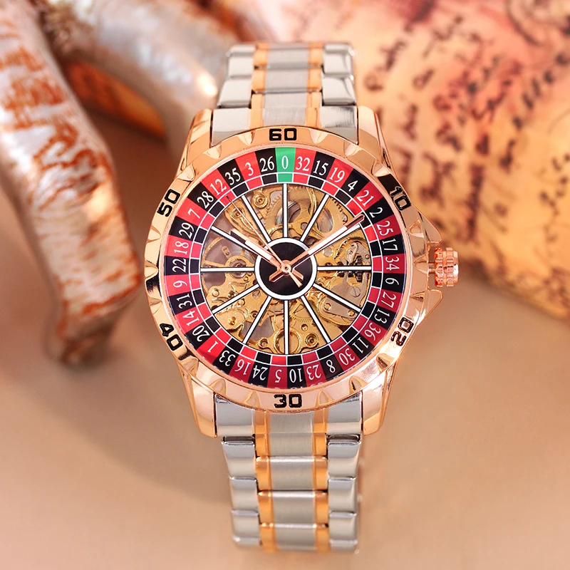 Мужские позолоченные стальные ремешки, деловые элегантные автоматические механические часы с каркасом и азартным диском
Мужские позолоченные стальные ремешки, деловые элегантные автоматические механические часы с каркасом и азартным диском