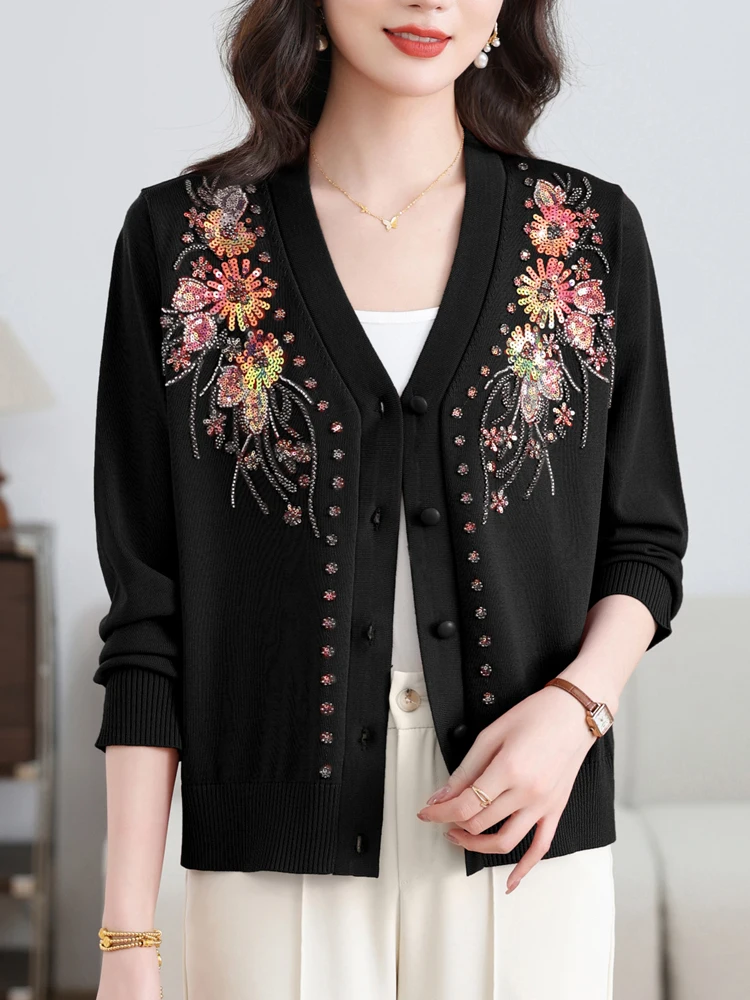 Beading Cardigans 2025 Spring Autumn Sweater Women Knitted Top Femme Fashion Embroidery Female Cardigan
Beading Cardigans 2025 Spring Autumn Sweater Women Knitted Top Femme Fashion Embroidery Female Cardigan