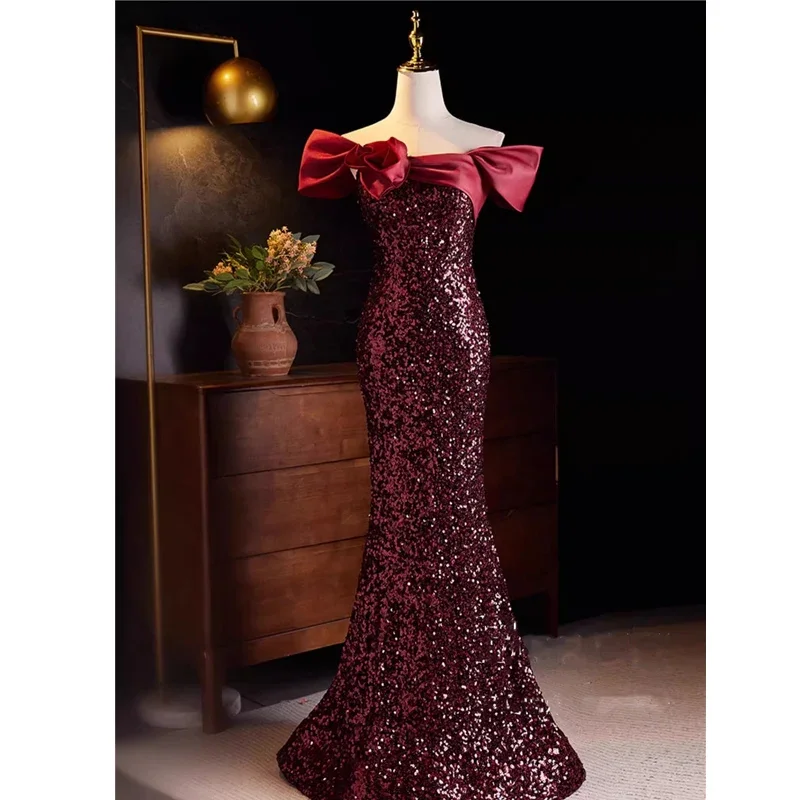 Customized Evening Dress Wine Red Sequins Off the Shoulder Lace up Mermaid Floor Length Plus size Lady Party Formal Gown B2945
Customized Evening Dress Wine Red Sequins Off the Shoulder Lace up Mermaid Floor Length Plus size Lady Party Formal Gown B2945