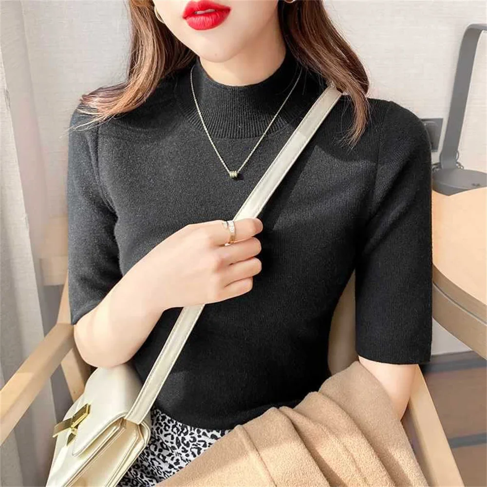 2025 Half Turtleneck Basic Solid Thin Women Summer Pullover Female Knitted Sweater Slim Short Sleeve Bodycon Sweater Pullover
2025 Half Turtleneck Basic Solid Thin Women Summer Pullover Female Knitted Sweater Slim Short Sleeve Bodycon Sweater Pullover