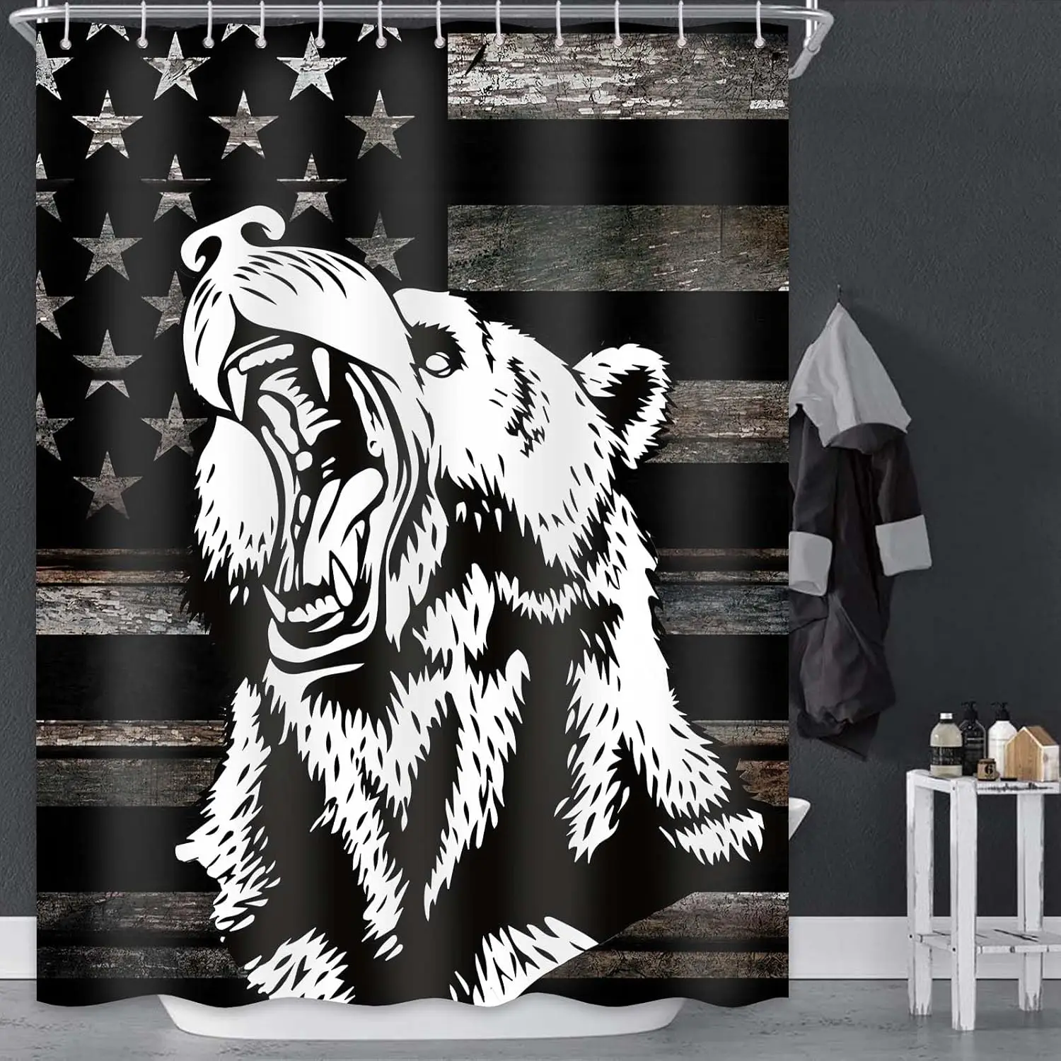 Занавеска для душа с медведем, американский флаг, черная мужская занавеска для душа в фермерском доме, деревенский домик, декор для ванной комнаты, водонепроницаемая ткань
Занавеска для душа с медведем, американский флаг, черная мужская занавеска для душа в фермерском доме, деревенский домик, декор для ванной комнаты, водонепроницаемая ткань