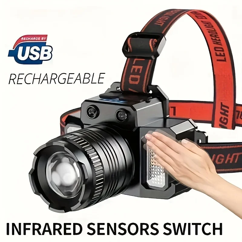 LED Induction Headlamp USB Rechargeable Headlight Aluminium Alloy Outdoor Waterproof Head Lamp High Lumen Head Torch
LED Induction Headlamp USB Rechargeable Headlight Aluminium Alloy Outdoor Waterproof Head Lamp High Lumen Head Torch