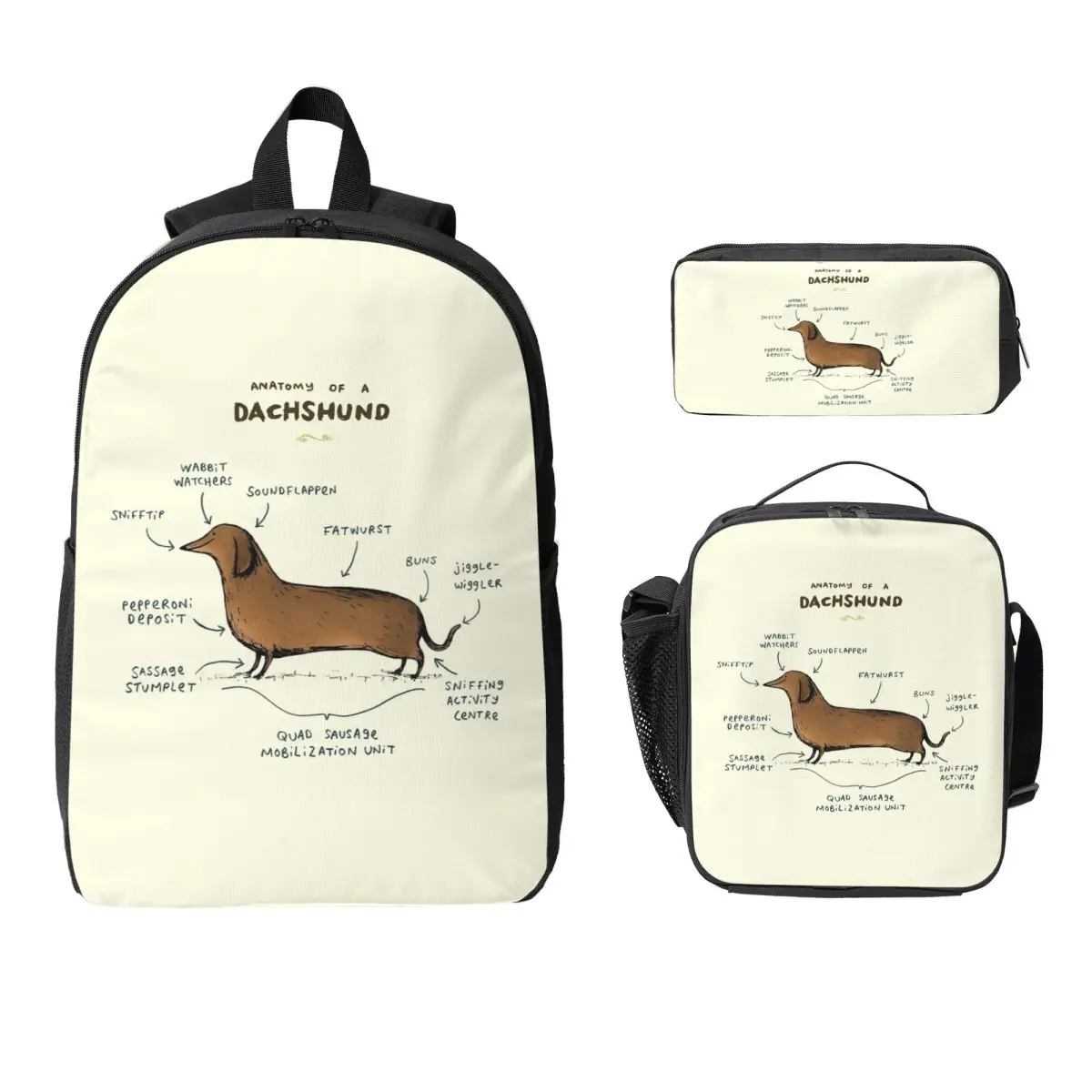 Рюкзак Anatomy Of A Dachshund, студенческий рюкзак для мальчиков и девочек, школьная сумка, сумки на плечо для ноутбука, 3 шт., изолированная сумка для обеда, пенал
Рюкзак Anatomy Of A Dachshund, студенческий рюкзак для мальчиков и девочек, школьная сумка, сумки на плечо для ноутбука, 3 шт., изолированная сумка для обеда, пенал