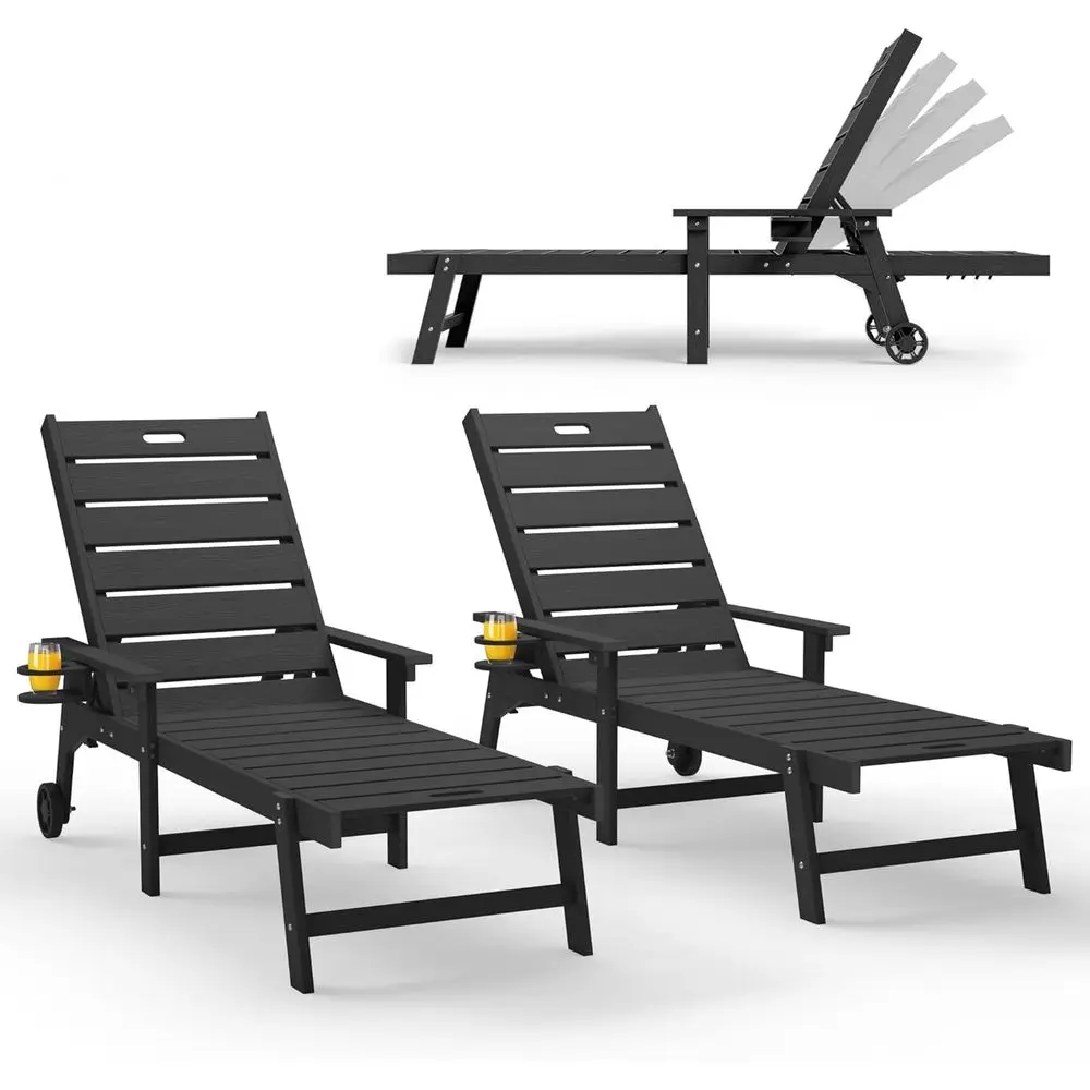 2-Piece Outdoor Lounge Set: Adjustable Backrest, Cup Holders, Wheels, Weather-Resistant, Ideal for Patio, Beach, Deck, Black
2-Piece Outdoor Lounge Set: Adjustable Backrest, Cup Holders, Wheels, Weather-Resistant, Ideal for Patio, Beach, Deck, Black