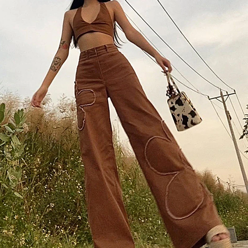Fashion Y2K Aesthetic Baggy Jeans Vintage 90s Wide Leg Pants Women Brown Flower Patches High Waist Straight Denim Trousers 2023
Fashion Y2K Aesthetic Baggy Jeans Vintage 90s Wide Leg Pants Women Brown Flower Patches High Waist Straight Denim Trousers 2023