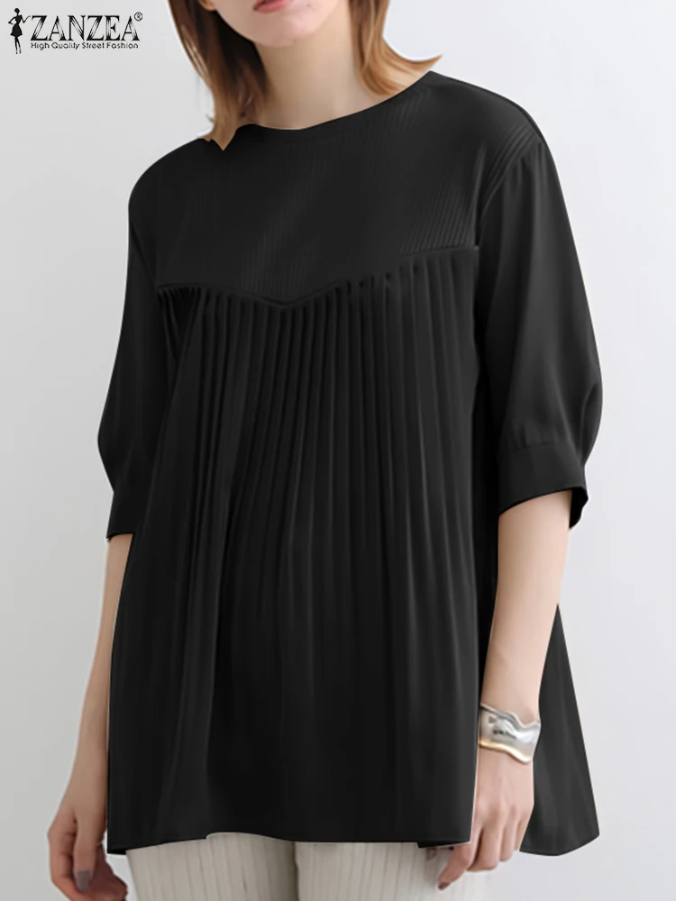 Fashion Summer Blouse ZANZEA Women Casual Half Sleeve Baggy Shirts Elegant Solid Pleated Work Tops Stylish O Neck Holiday Blusas
Fashion Summer Blouse ZANZEA Women Casual Half Sleeve Baggy Shirts Elegant Solid Pleated Work Tops Stylish O Neck Holiday Blusas