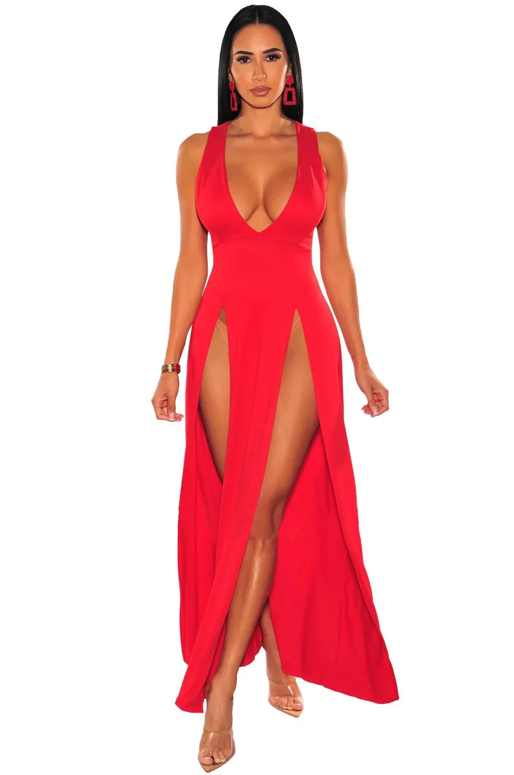 Women's Double Slit Maxi Tank Dress Sleeveless Deep V-Neck Low Cut High Split Cover Up Long Bodycon Wrap Dress
Women's Double Slit Maxi Tank Dress Sleeveless Deep V-Neck Low Cut High Split Cover Up Long Bodycon Wrap Dress