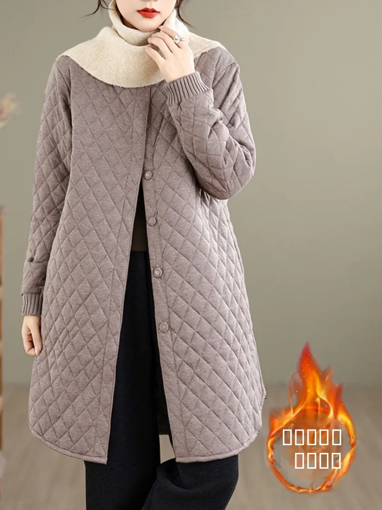 Ретро-куртка с ромбовидным узором из хлопка для женщин, зимняя, теплая, без капюшона, с утеплением, длинное хлопковое пальто
Ретро-куртка с ромбовидным узором из хлопка для женщин, зимняя, теплая, без капюшона, с утеплением, длинное хлопковое пальто