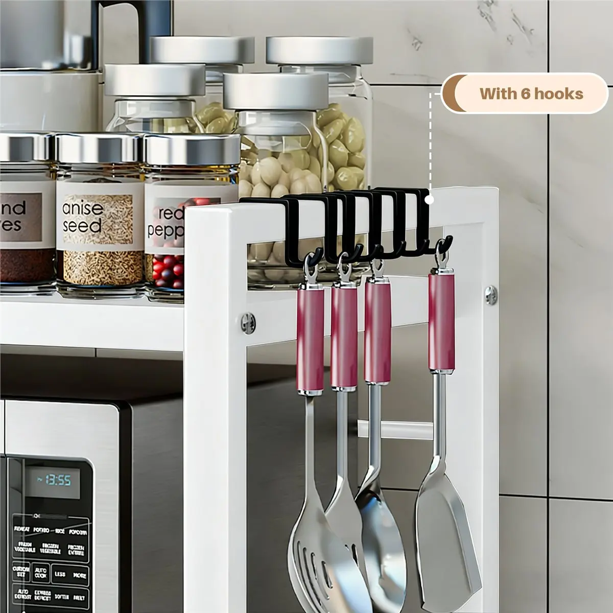 A08I Microwave Shelf 3-Tier Extendable Worktop Shelves with 6 Hooks, Kitchen Shelf, Spice Rack White
A08I Microwave Shelf 3-Tier Extendable Worktop Shelves with 6 Hooks, Kitchen Shelf, Spice Rack White