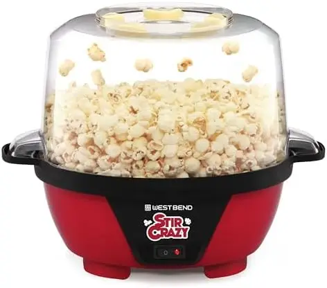 West Bend Stir Crazy 6-Quart Hot Oil Popcorn Popper – Red, Includes Serving Bowl & Stirring Rod for Movie Nights
West Bend Stir Crazy 6-Quart Hot Oil Popcorn Popper – Red, Includes Serving Bowl & Stirring Rod for Movie Nights