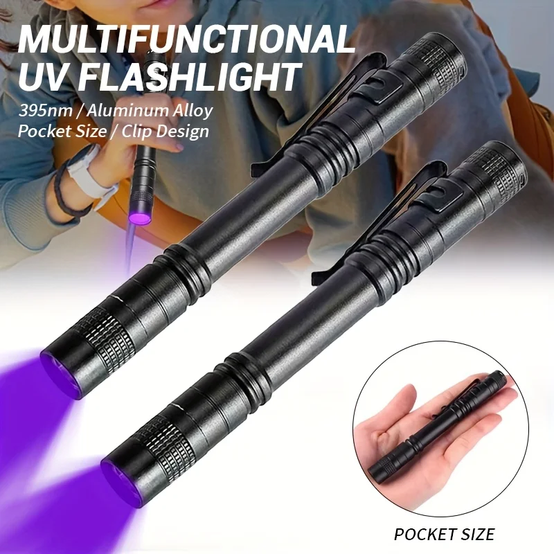 395nm UV Flashlight Ultraviolet Torch With Pen Clip Portable Violet Light Pet Urine Scorpion Detector UV Lamp Use AAA Batteries
395nm UV Flashlight Ultraviolet Torch With Pen Clip Portable Violet Light Pet Urine Scorpion Detector UV Lamp Use AAA Batteries