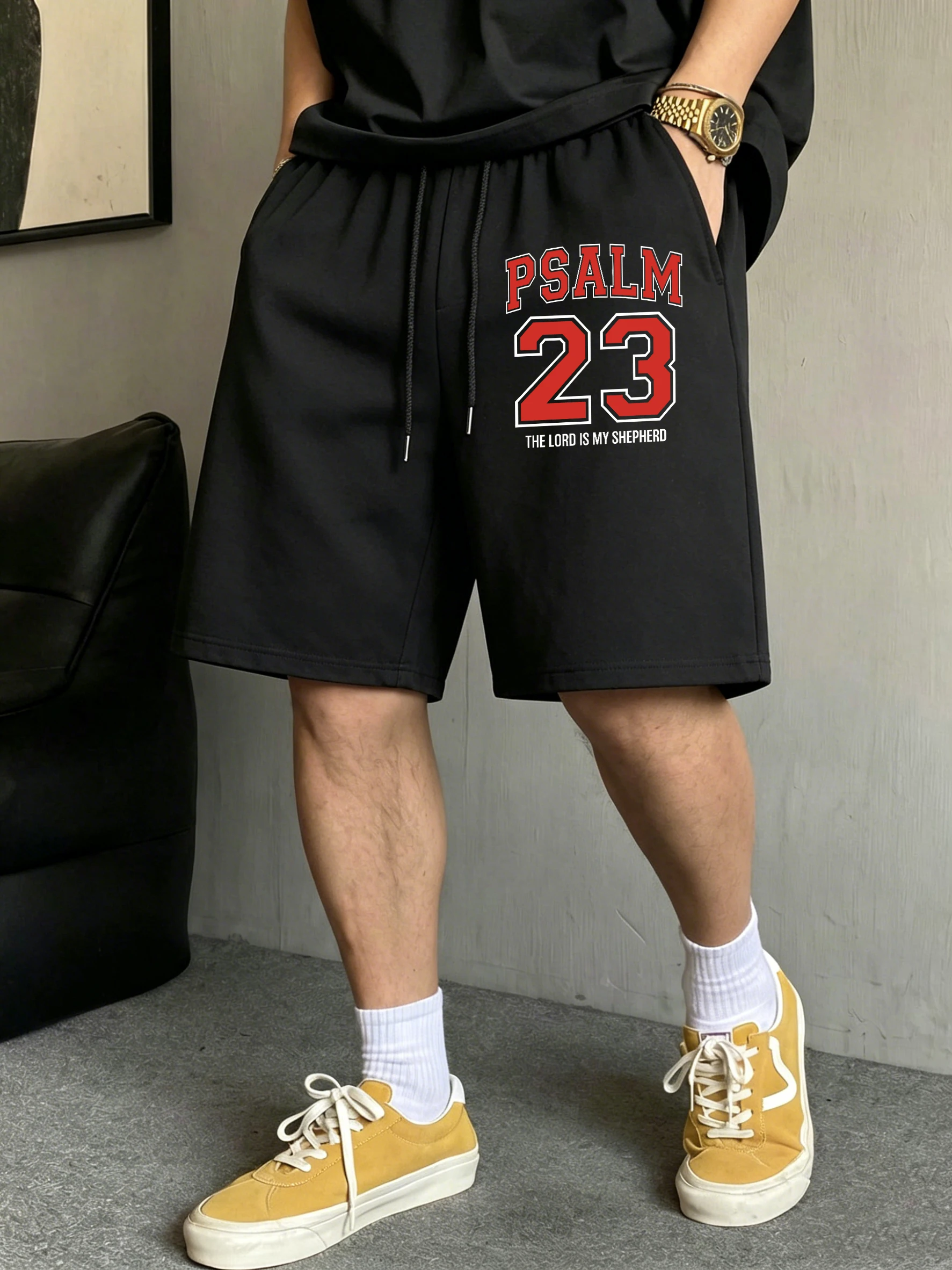 Psalm Numbers 23 Pattern Pocket Swimming Trunks Men Summer Drawstring Streetwears Loose Black Shorts Unisex Soft Wide-Leg Pants
Psalm Numbers 23 Pattern Pocket Swimming Trunks Men Summer Drawstring Streetwears Loose Black Shorts Unisex Soft Wide-Leg Pants
