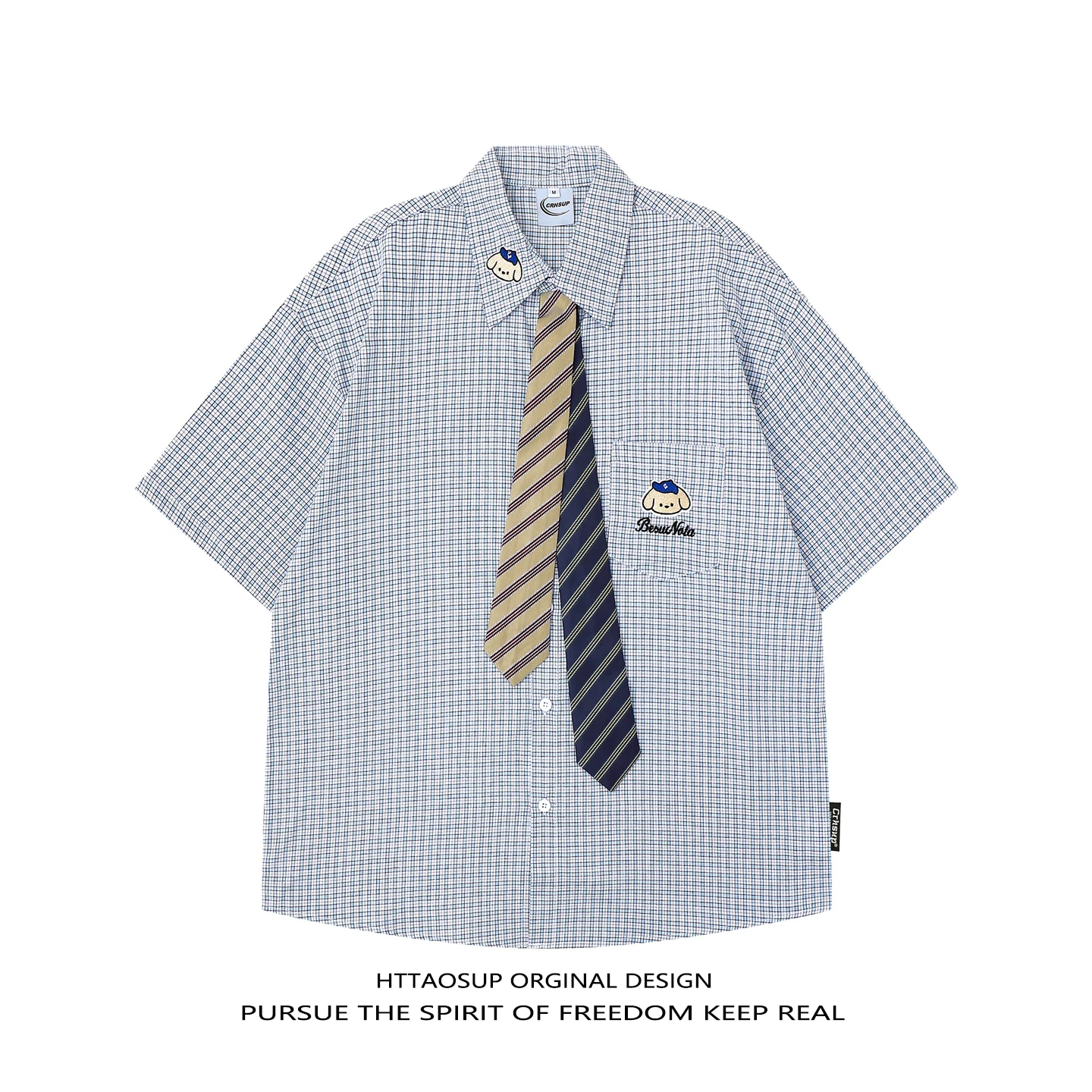 HTTAOSUP Double Collar Embroidered Plaid Short Sleeve Shirt Loose Fit Men's Women's Summer College Style Versatile Cotton Ble...
HTTAOSUP Double Collar Embroidered Plaid Short Sleeve Shirt Loose Fit Men's Women's Summer College Style Versatile Cotton Ble...