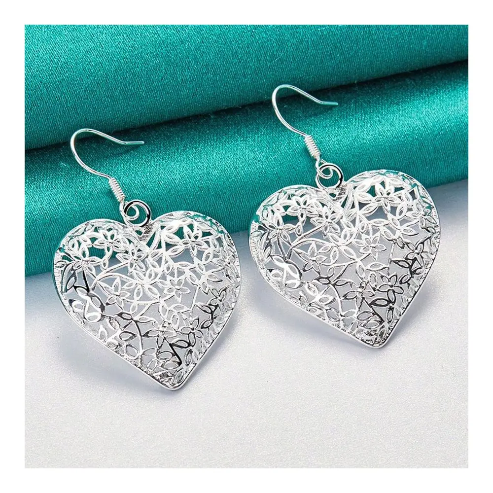 Sterling Silver Plated Hollow Heart Flower Earrings, Fashion Jewelry For Women Wedding Engagement
Sterling Silver Plated Hollow Heart Flower Earrings, Fashion Jewelry For Women Wedding Engagement
