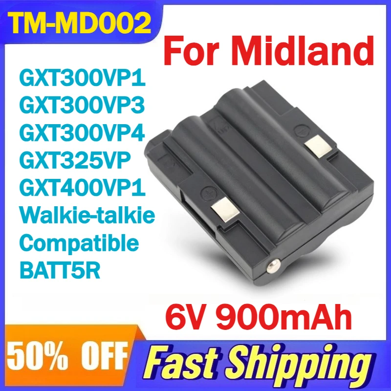 6V 900mAh TM-MD002 Battery for Midland GXT300VP1 GXT300VP3 GXT300VP4 GXT325VP GXT400VP1 Walkie-talkie Compatible BATT5R
6V 900mAh TM-MD002 Battery for Midland GXT300VP1 GXT300VP3 GXT300VP4 GXT325VP GXT400VP1 Walkie-talkie Compatible BATT5R