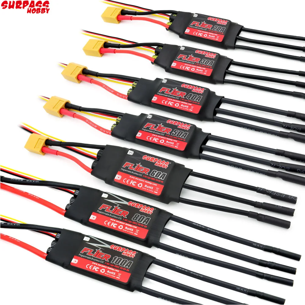 SURPASS HOBBY Flier 20A 30A 40A 50A 60A 80A 100A Brushless ESC Speed Controller with BEC 2-6S for RC Airplanes Helicopter
SURPASS HOBBY Flier 20A 30A 40A 50A 60A 80A 100A Brushless ESC Speed Controller with BEC 2-6S for RC Airplanes Helicopter