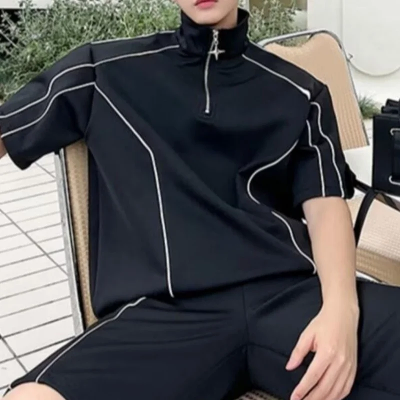 Summer Men's High-End Casual Line Black Sports Set Korean Style Loose Half-Zip T-Shirt & Shorts 2 Piece Outfit
Summer Men's High-End Casual Line Black Sports Set Korean Style Loose Half-Zip T-Shirt & Shorts 2 Piece Outfit