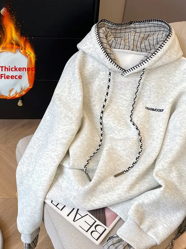 Fashionable Winter Plaid Print Hoodie Women's Thickened Fleece Lined Loose Fit Hooded Jacket School Girls' Style Streetwear
Fashionable Winter Plaid Print Hoodie Women's Thickened Fleece Lined Loose Fit Hooded Jacket School Girls' Style Streetwear
