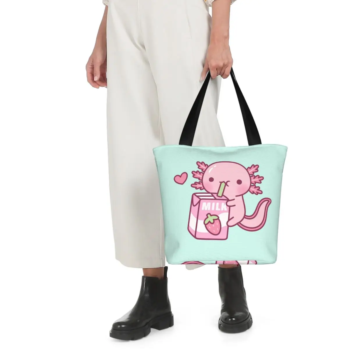 Милая сумка-тоут для покупок Axolotl Loves Strawberry Milk Doodle, парусиновая сумка на плечо большой вместимости, продуктовая сумка для покупок для женщин
Милая сумка-тоут для покупок Axolotl Loves Strawberry Milk Doodle, парусиновая сумка на плечо большой вместимости, продуктовая сумка для покупок для женщин