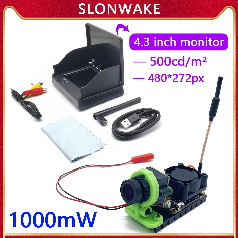 5.8G 48CH 4.3 Inch FPV Monitor 480x272 Build-in Battery Video Screen with 5.8G 1000mw adjustable Transmitter+CMOS 1000TVL Camera
5.8G 48CH 4.3 Inch FPV Monitor 480x272 Build-in Battery Video Screen with 5.8G 1000mw adjustable Transmitter+CMOS 1000TVL Camera