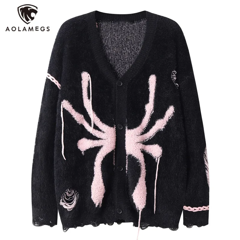 Men Cardigan Distressed Ripped Spider Embroidery Knit Sweater Jacket Y2K High Street Oversized Loose Couple Knitwear Coat
Men Cardigan Distressed Ripped Spider Embroidery Knit Sweater Jacket Y2K High Street Oversized Loose Couple Knitwear Coat