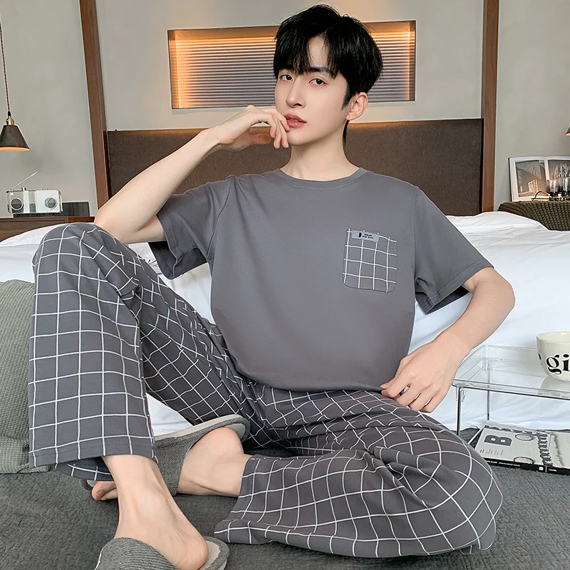 Plaid Cotton Men's Summer Pajamas Set Short Sleeves Sleeping Top Long Pant Sleepwear Big Size L-4XL Pjs Pyjamas Homme Young Boy
Plaid Cotton Men's Summer Pajamas Set Short Sleeves Sleeping Top Long Pant Sleepwear Big Size L-4XL Pjs Pyjamas Homme Young Boy