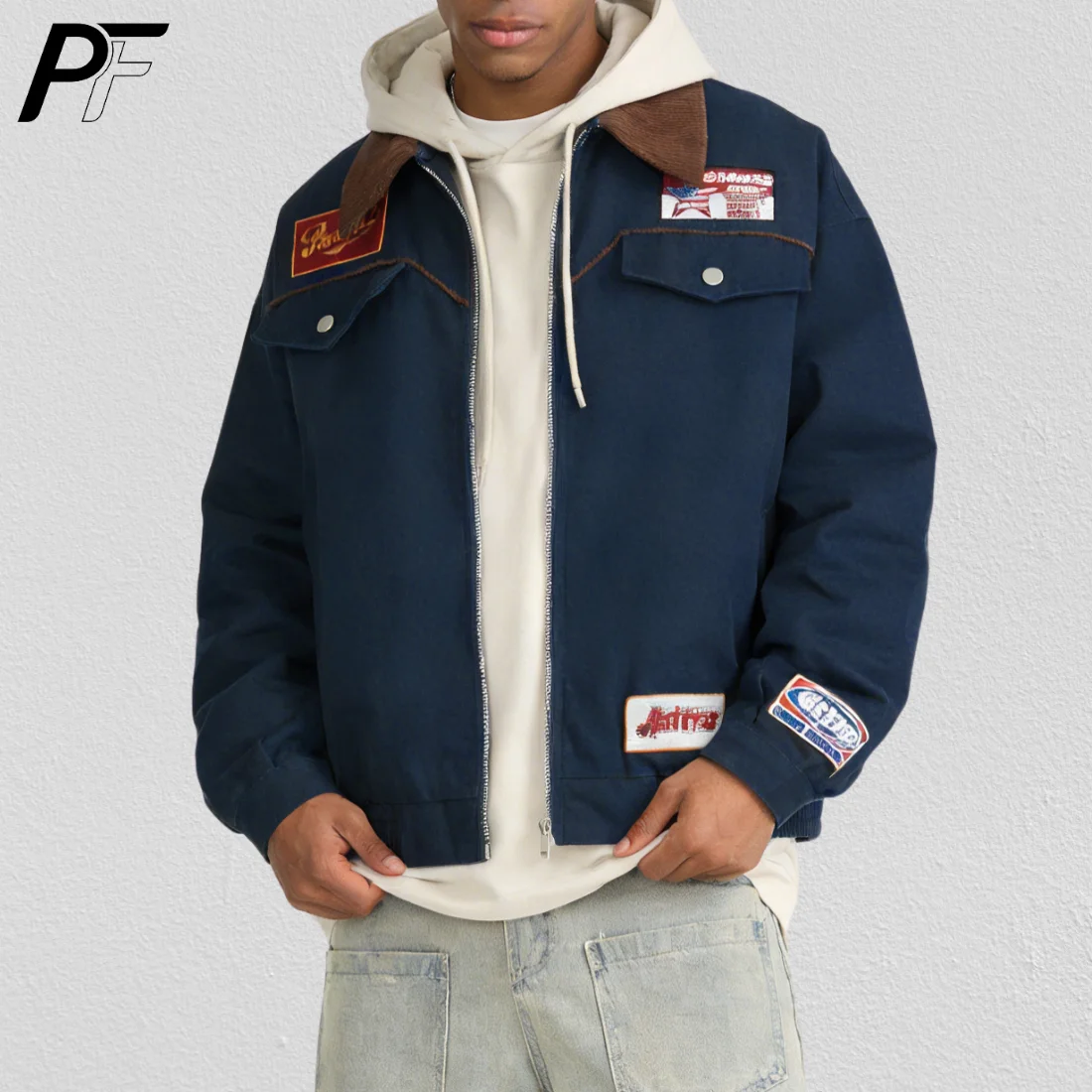 American Retro Work Jacket Corduroy Collar Zip Up Loose Casual Unisex Detroit Coat Daily Wear with Letter Print 2026 New
American Retro Work Jacket Corduroy Collar Zip Up Loose Casual Unisex Detroit Coat Daily Wear with Letter Print 2026 New