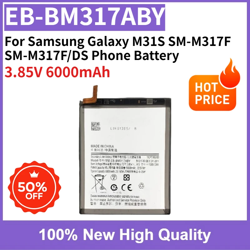 High Capacity Brand New EB-BM317ABY Replaceable Battery 3.85V 6000mAh for Samsung Galaxy M31S SM-M317F SM-M317F/DS Phone Battery
High Capacity Brand New EB-BM317ABY Replaceable Battery 3.85V 6000mAh for Samsung Galaxy M31S SM-M317F SM-M317F/DS Phone Battery